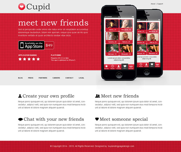 dating call to action app landing page design