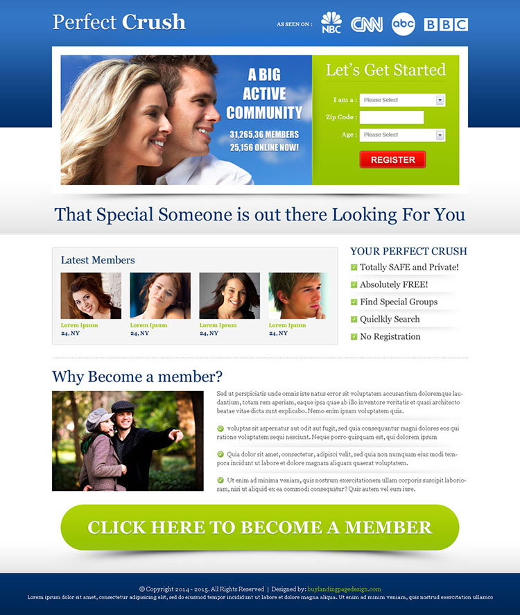 most converting perfect crush dating landing page design template