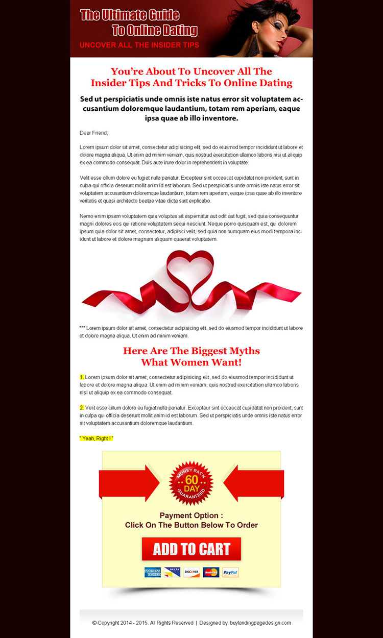 dating sales page call to action landing page design