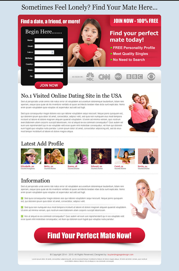 find your perfect mate conversion oriented dating landing page design