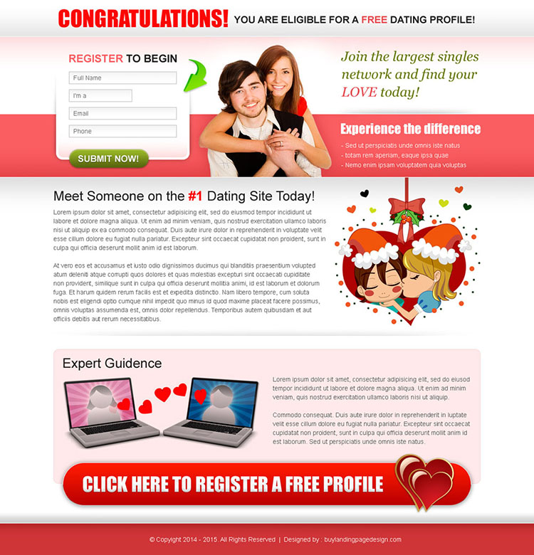 clean dating lead capture landing page