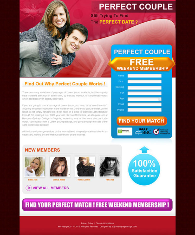 dating membership lead capture landing page design for sale