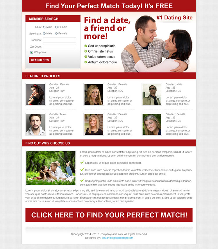 find the perfect match clean and effective dating lead capture design