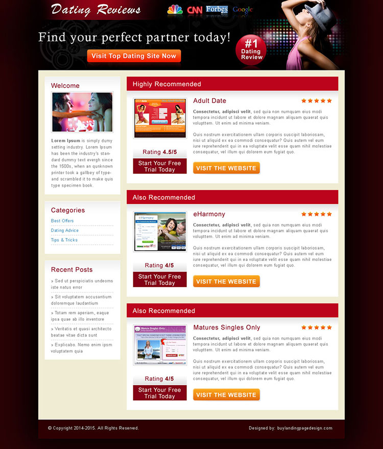 attractive and appealing dating review html landing page design
