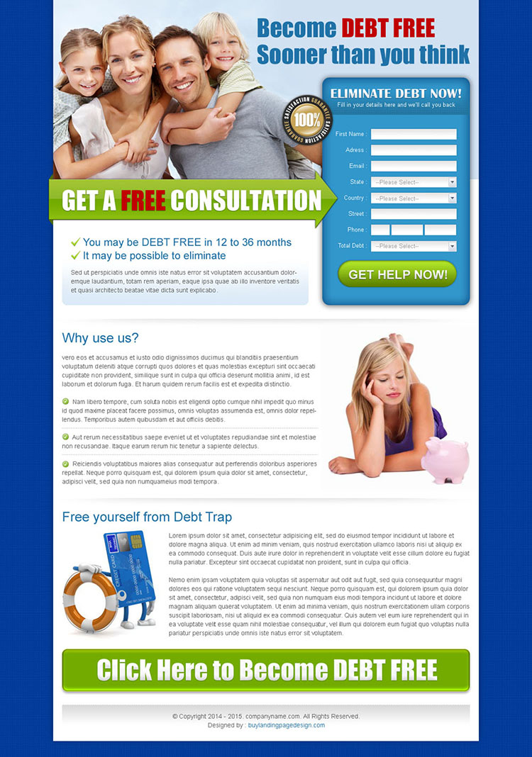 converting debt free lead capture lander design