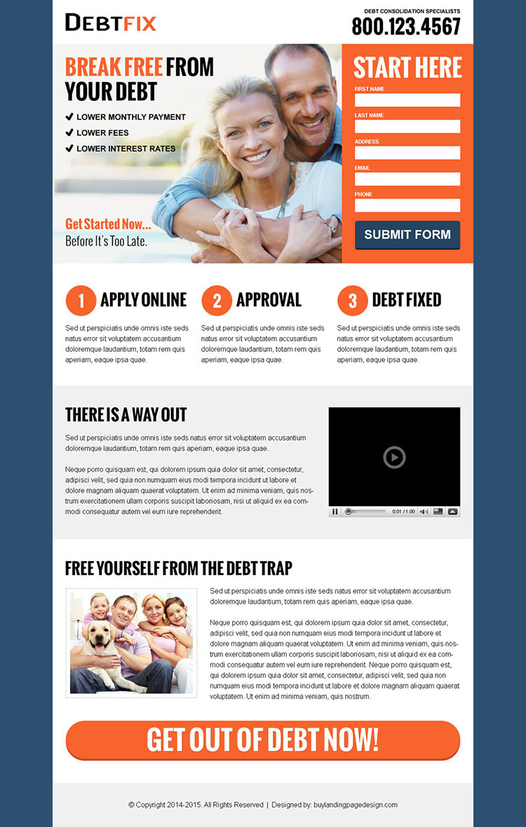get out of debt business service lead capture landing page design templates to free yourself from the debt trap