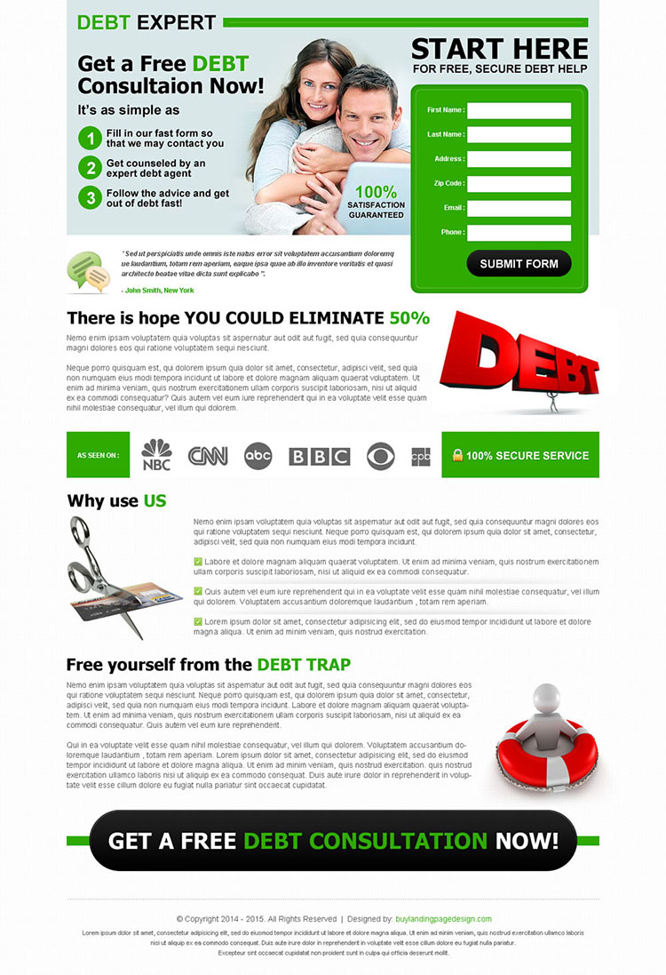 debt free consultation clean lead gen converting landing page