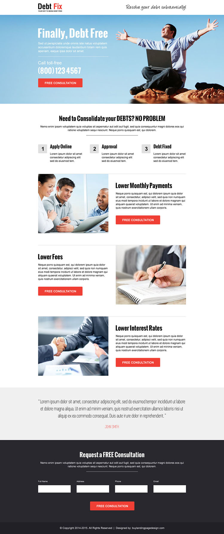 free from debt lead capture and call to action landing page design template