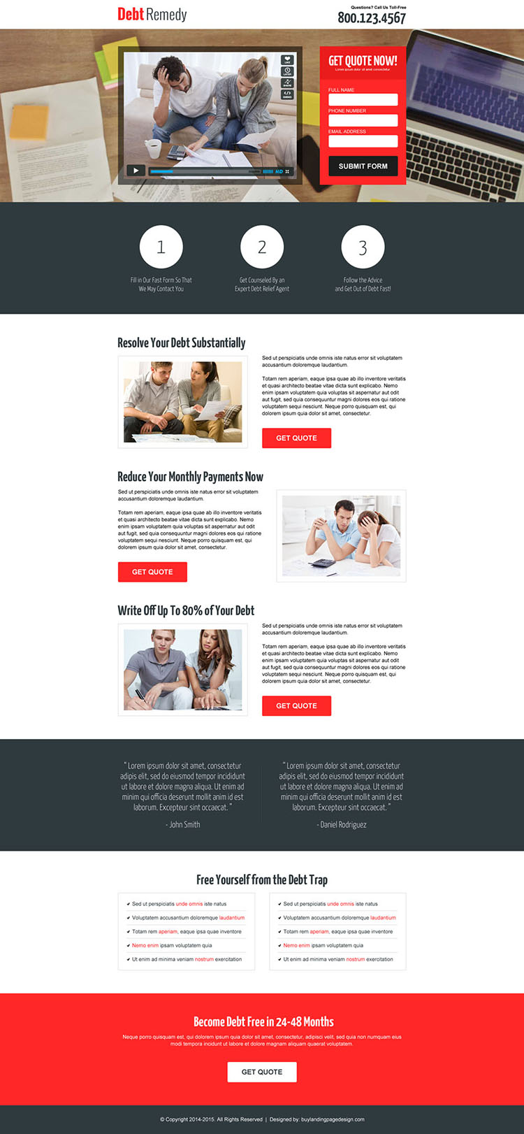 debt relief business converting responsive lead capture landing page design