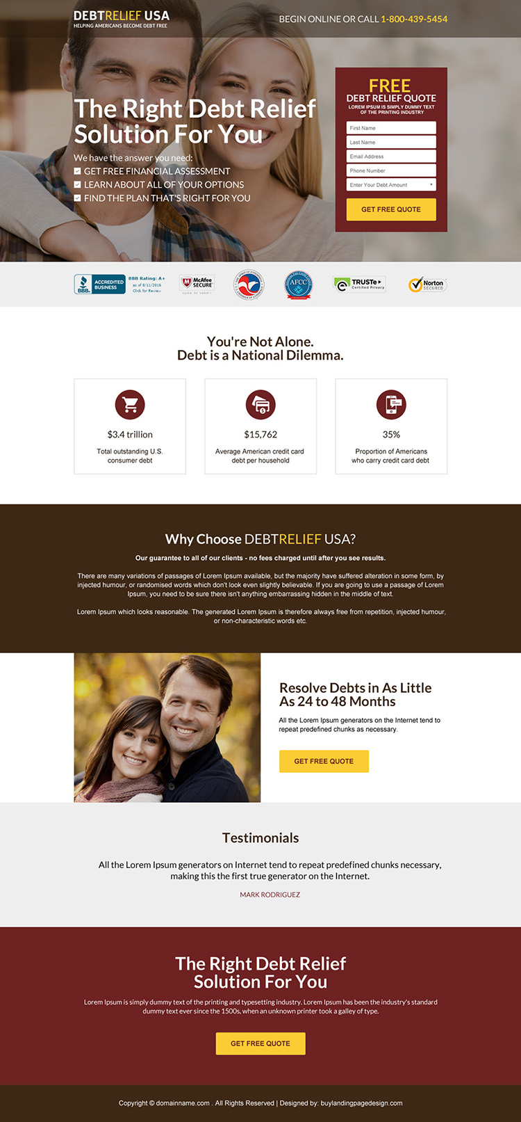 debt relief america free consultation responsive landing page