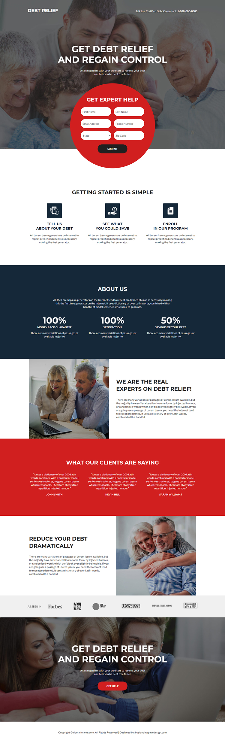 debt relief assistance responsive landing page design