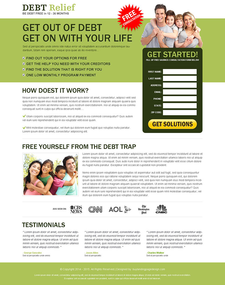 debt relief landing page design to maximize your business conversion rate