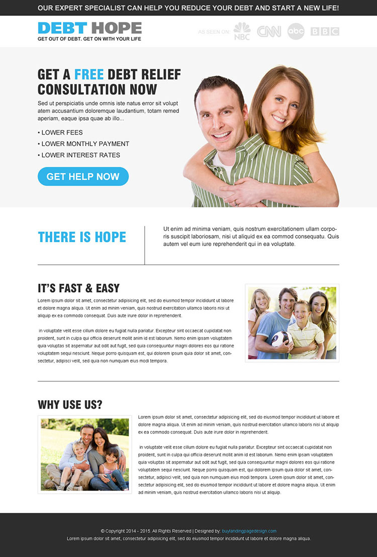 debt relief consultation service responsive landing page design
