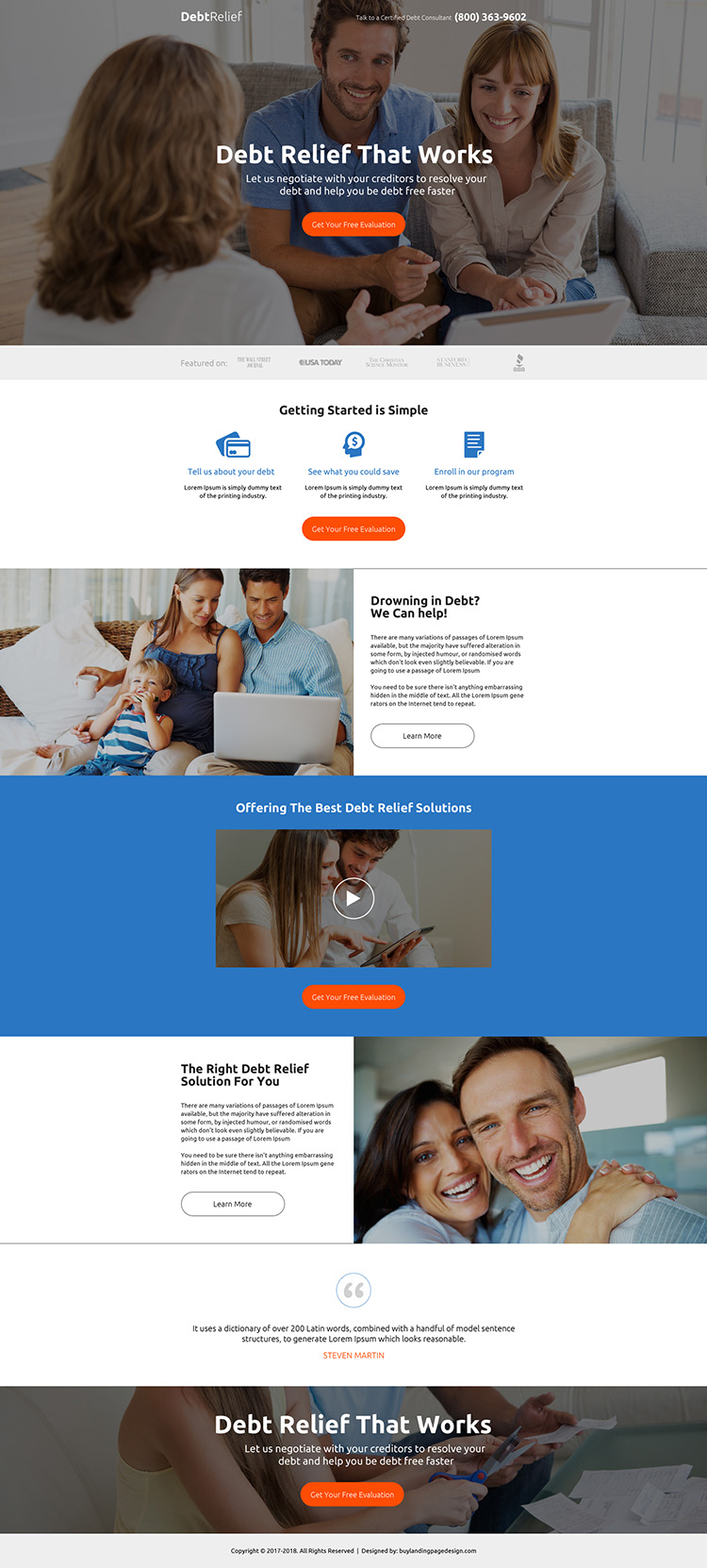 responsive debt relief evaluation strong call to action landing page