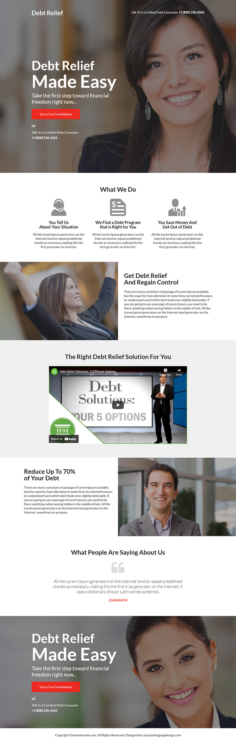 debt relief free consultation responsive landing page