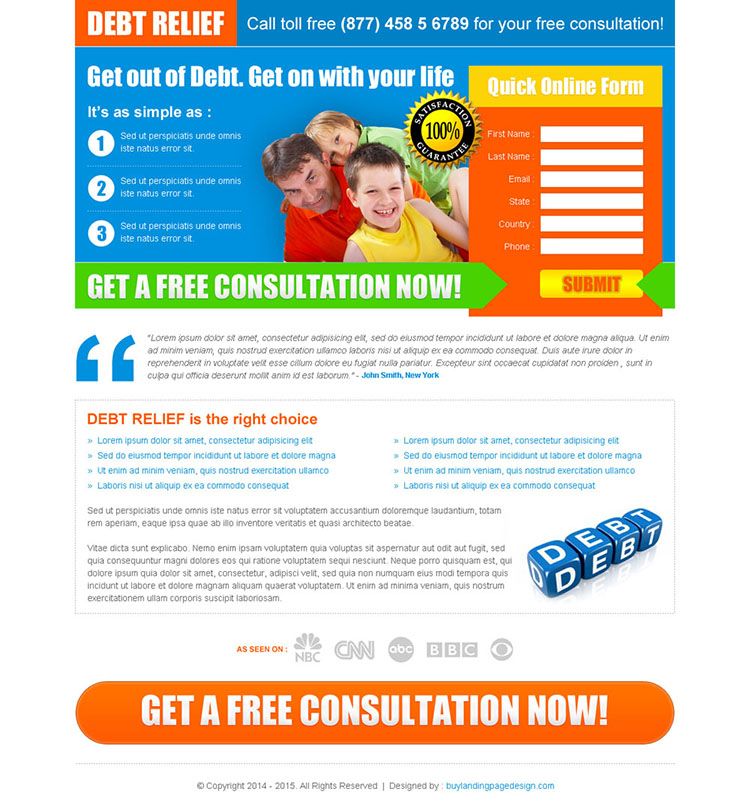 debt relief lead capture squeeze page design