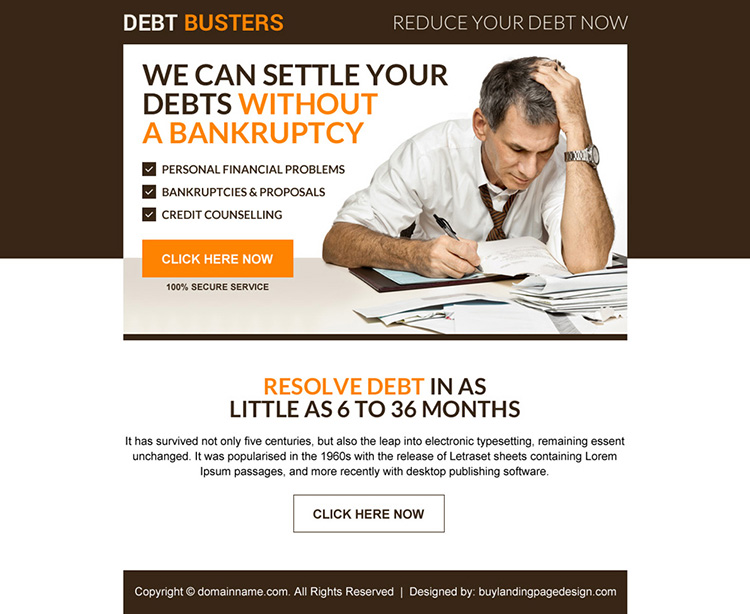 debt settlement without bankruptcy ppv landing page design