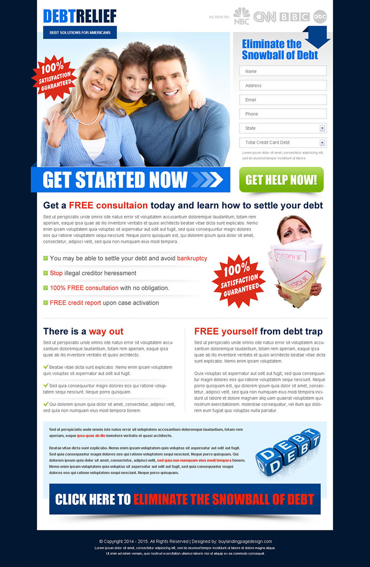 eliminate the snowball of debt effective and converting lead gen squeeze page