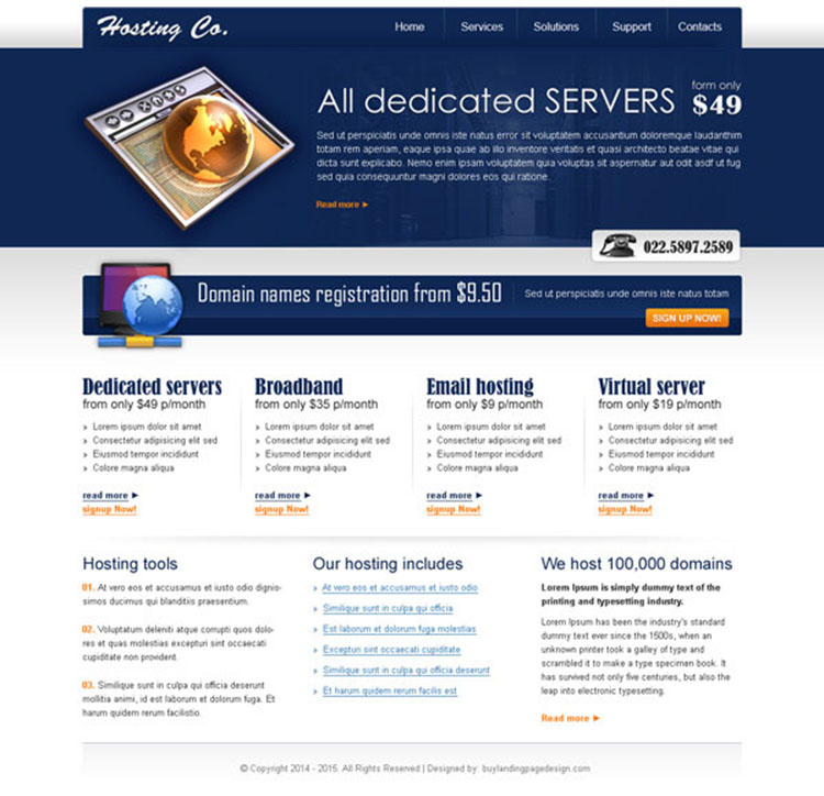 dedicated servers clean and effective web hosting service template design psd