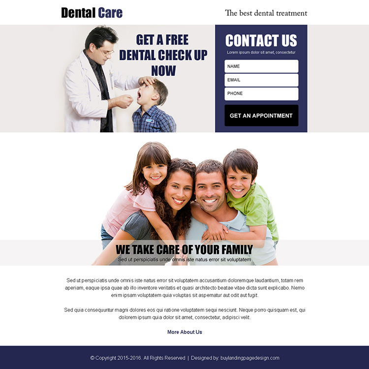 dental care for your family lead generation ppv landing page design