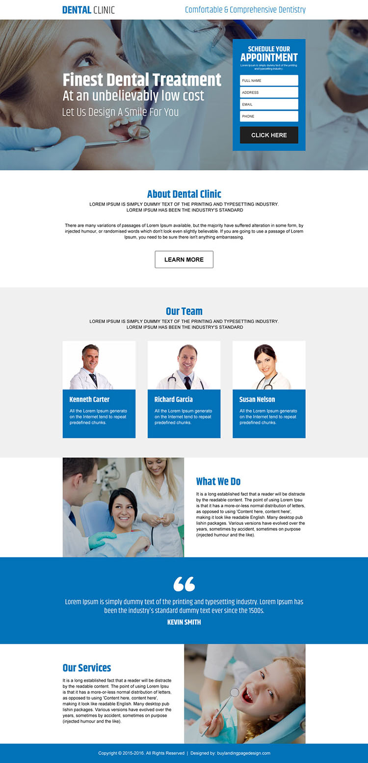 dental clinic appointment lead capture landing page design