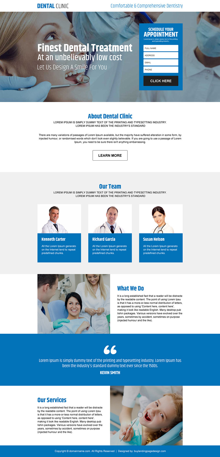 dental clinic appointment responsive landing page design