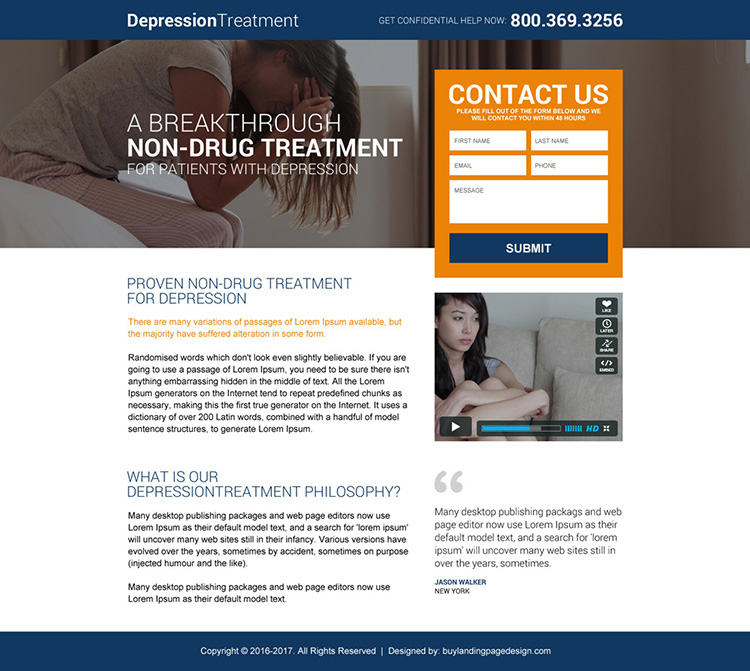responsive depression treatment mini landing page design