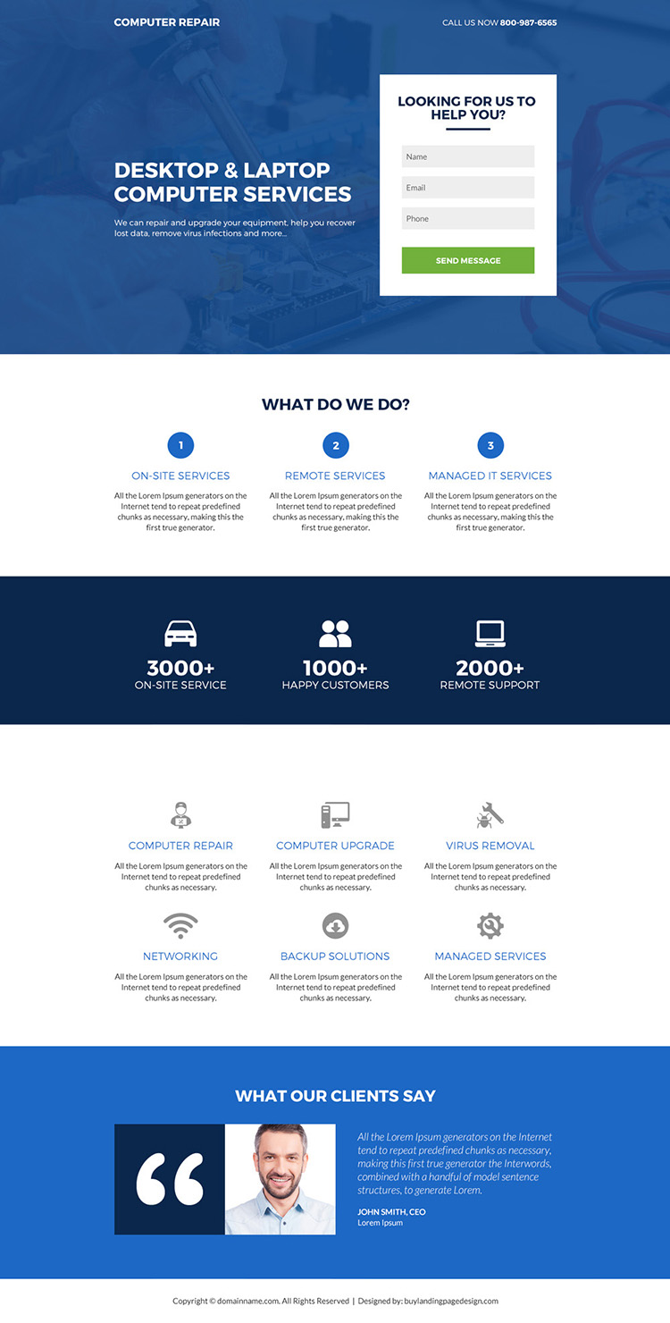 desktop and laptop computer services lead capture responsive landing page