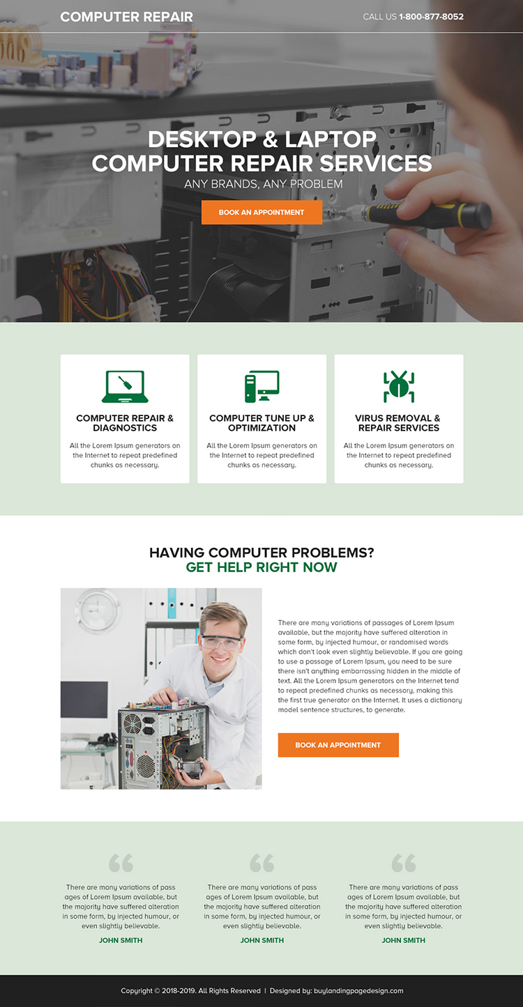 desktop and laptop repair service responsive landing page design