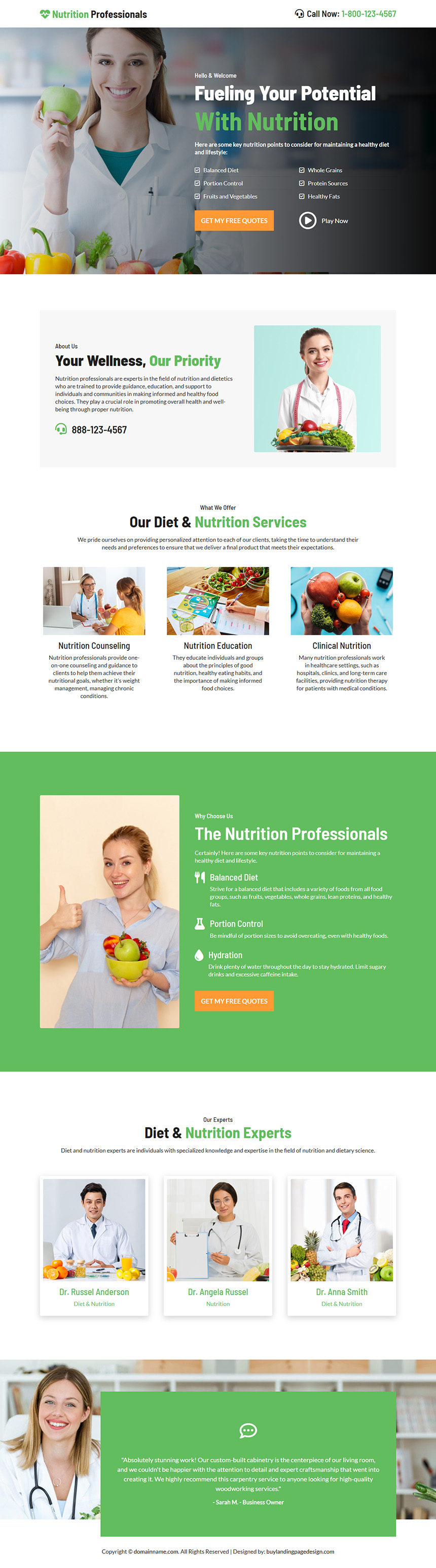 diet and nutrition professional lead capture landing page