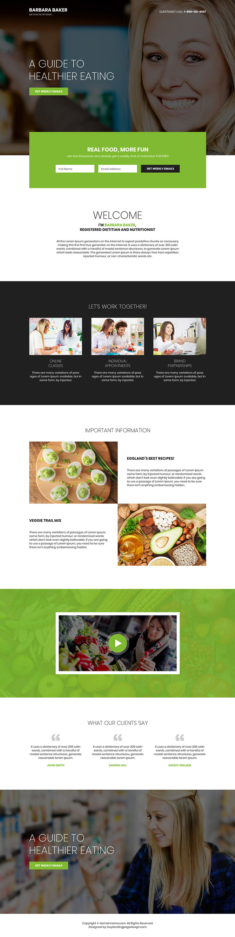 dietitian and nutritionist lead capturing personal page design