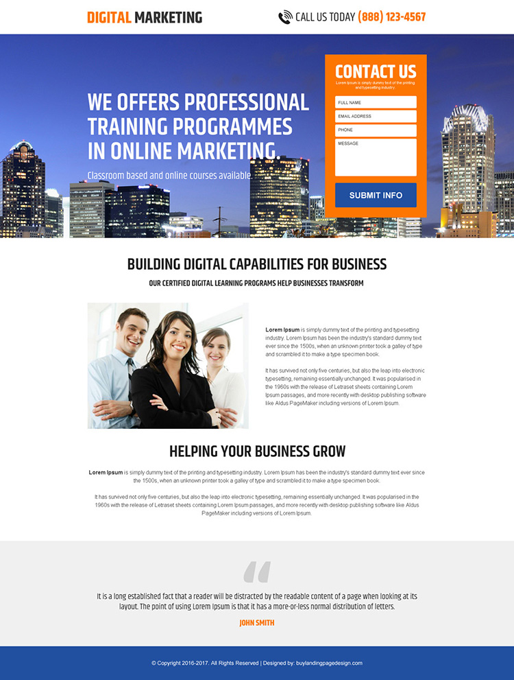 minimal digital marketing business landing page design
