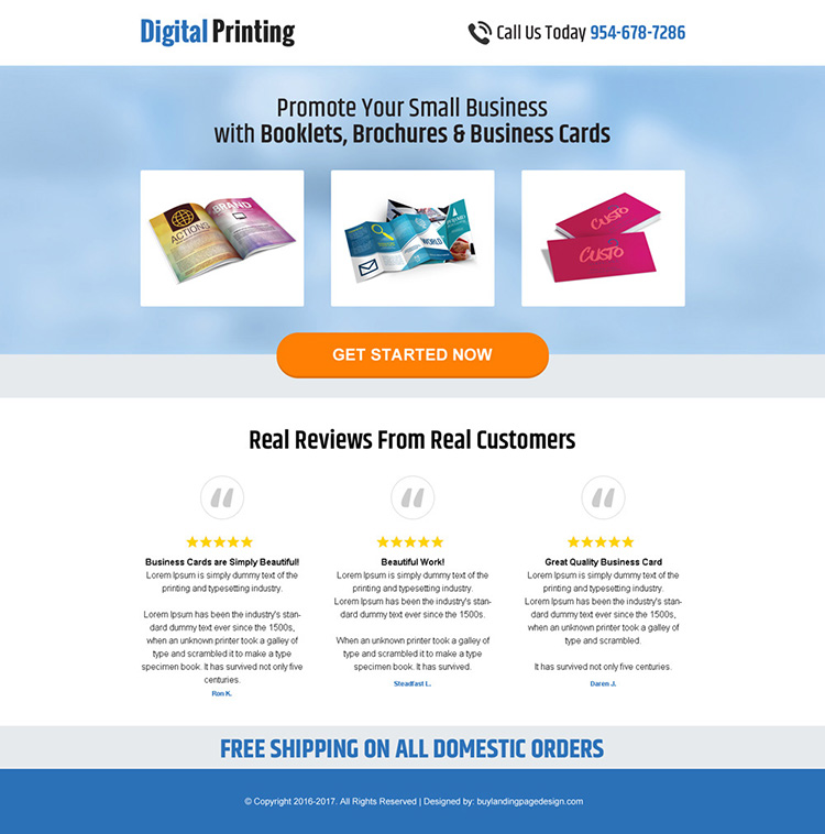 digital printing service mini landing page design