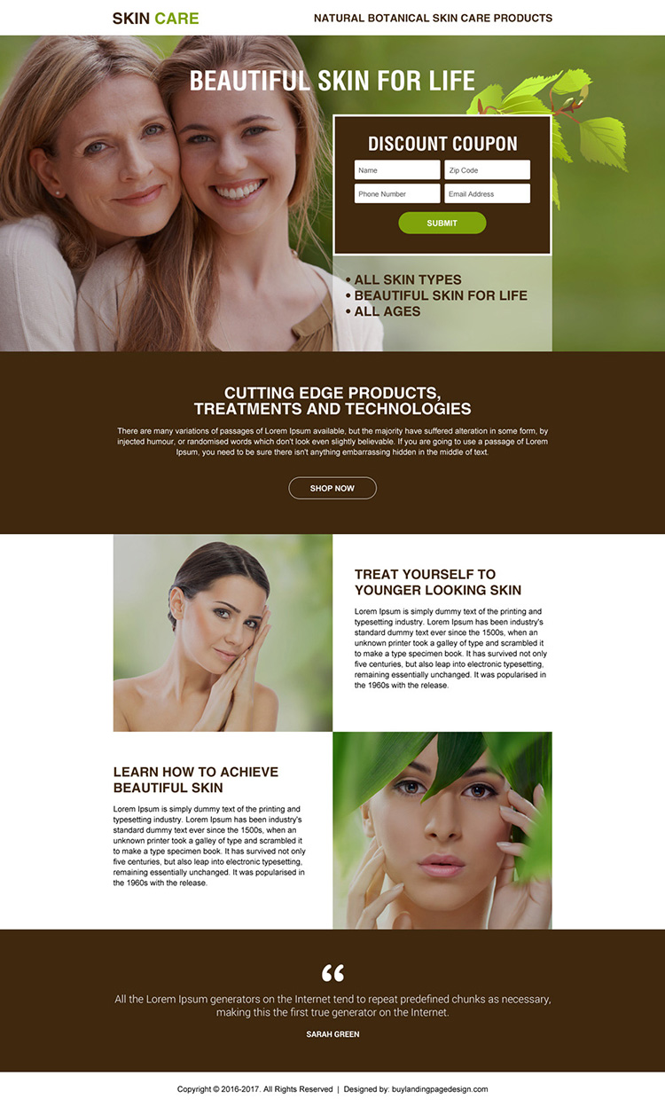 skin care product selling minimal landing page