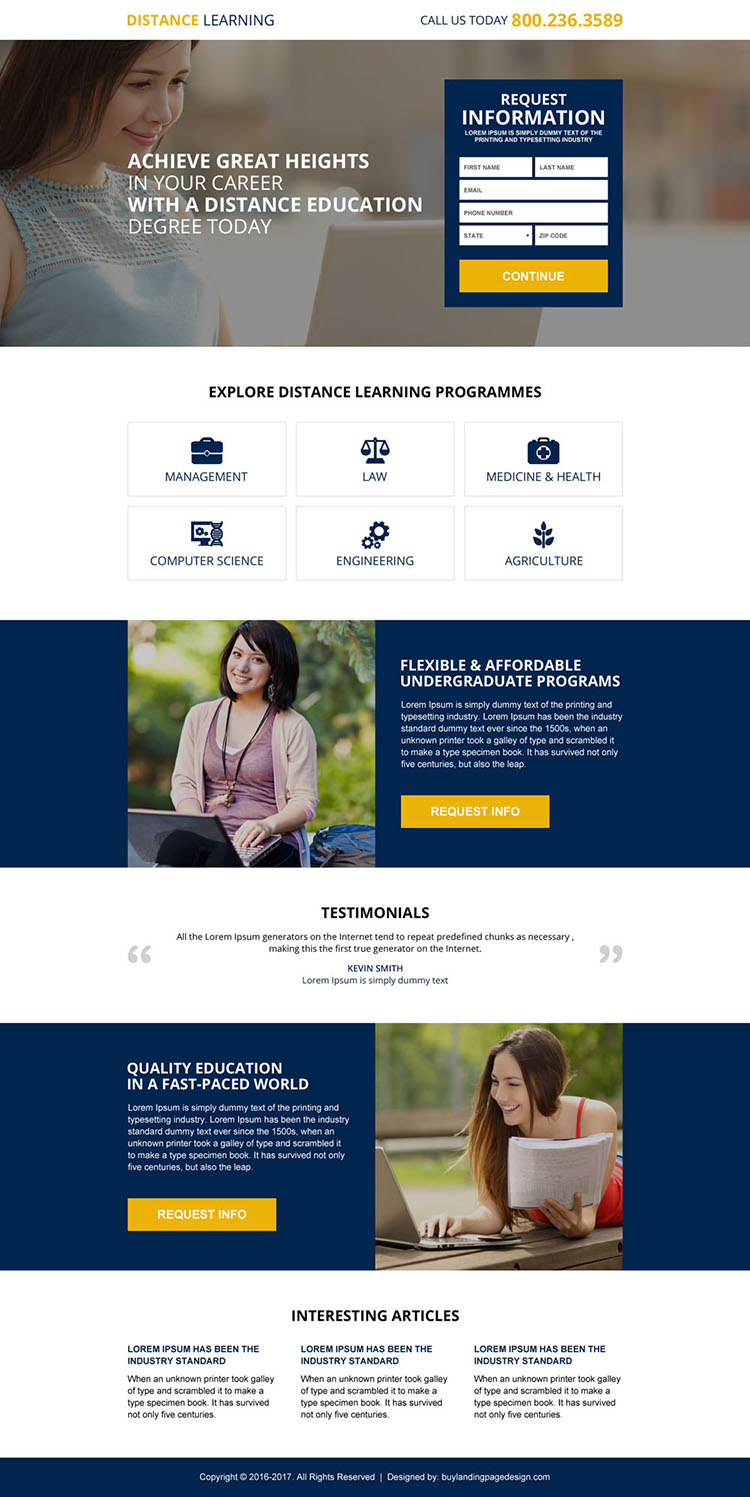 responsive distance learning information capturing landing page design