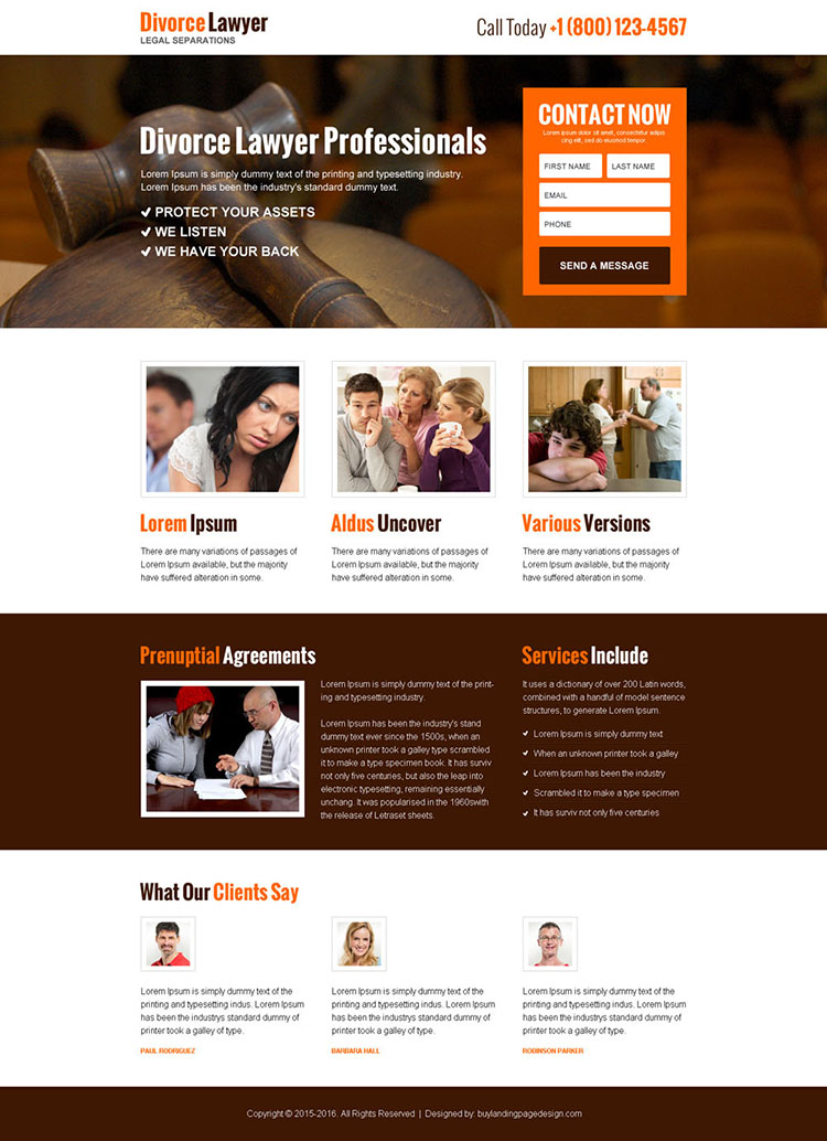 divorce lawyer professionals lead capture landing page design
