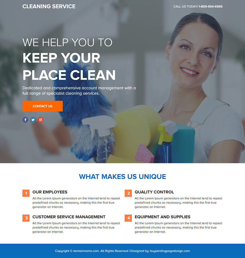 domestic cleaning service lead funnel responsive landing page