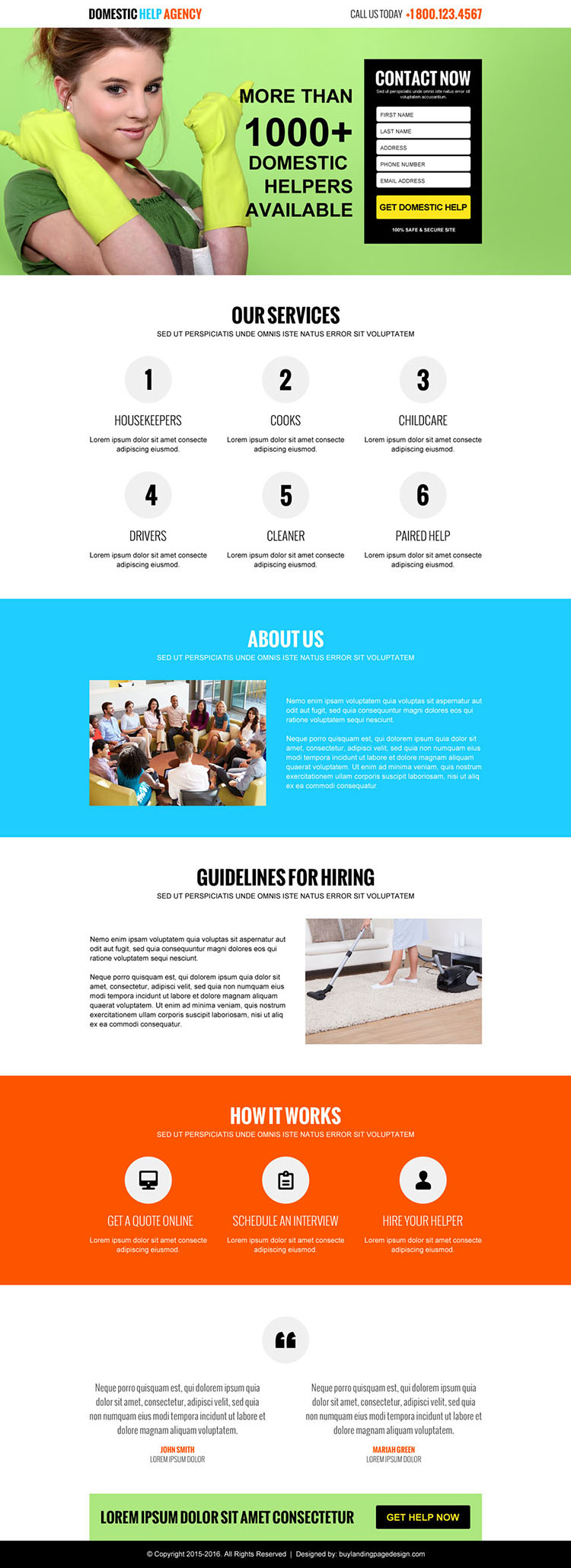 domestic help agency lead capture landing page design template