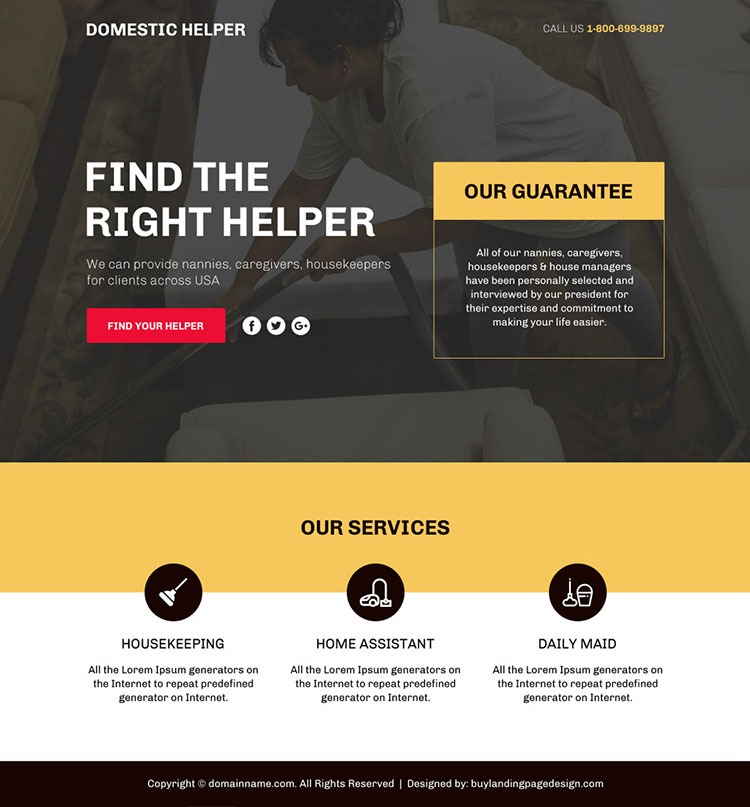 domestic help service lead funnel responsive landing page