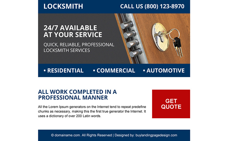 domestic locksmith services ppv landing page design