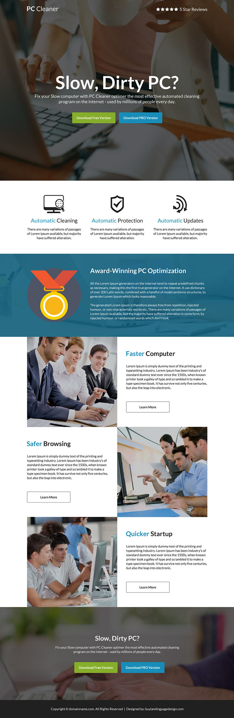 download computer cleaner software selling responsive landing page