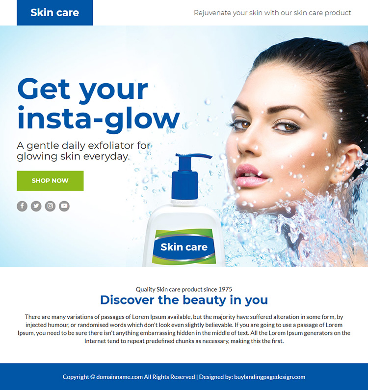 skin care product lead funnel responsive landing page design