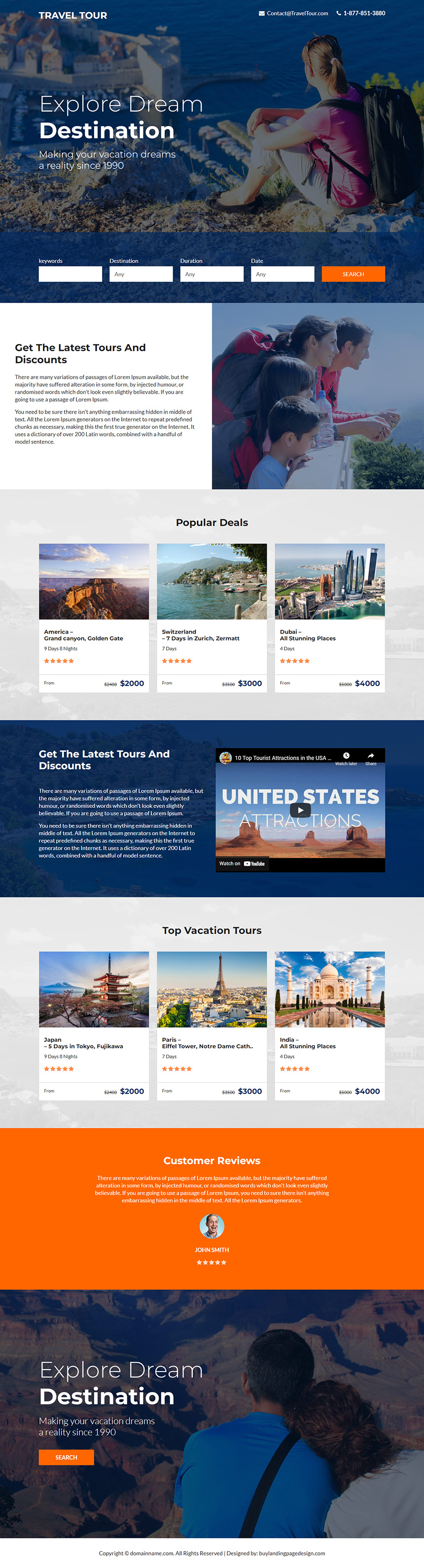 dream destination tour agency landing page