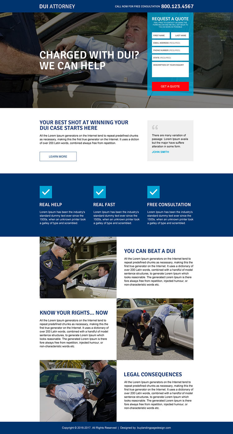 driving under influence attorney responsive landing page design