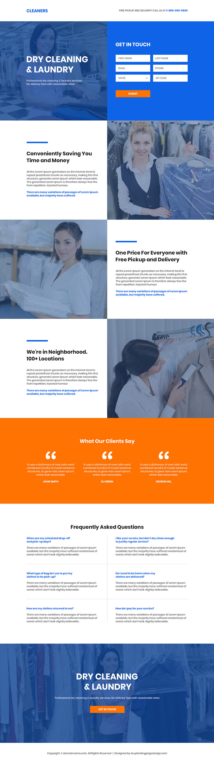 dry cleaning and laundry services responsive landing page design