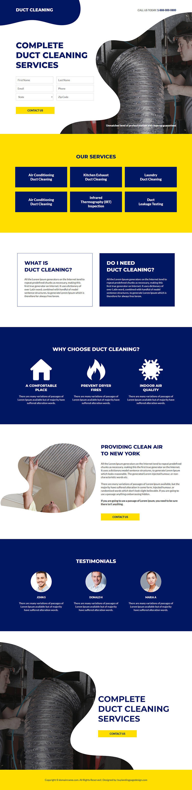 duct cleaning services responsive landing page design