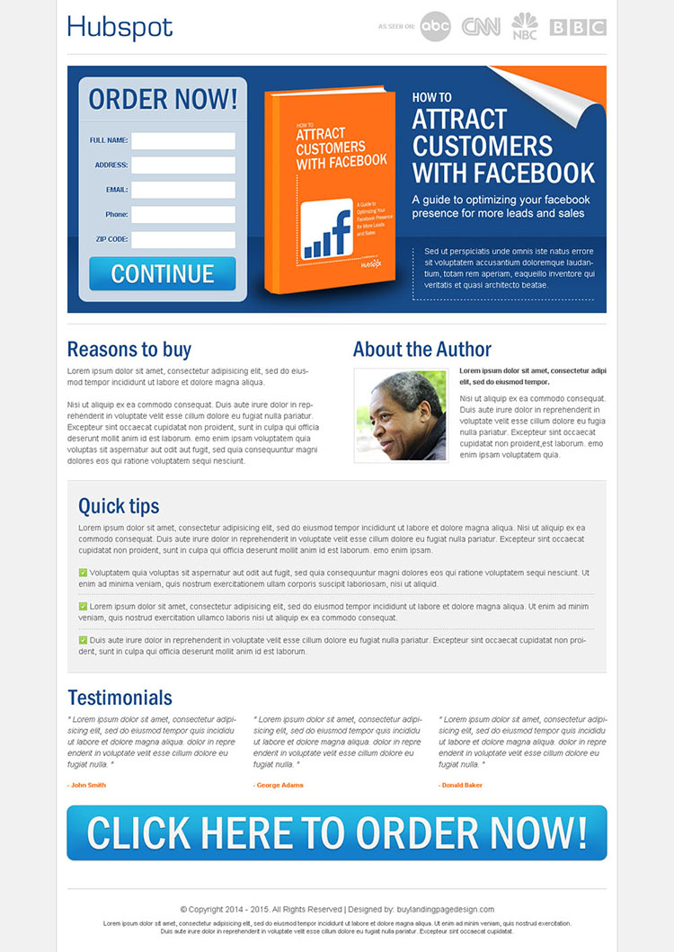 attract customers with facebook clean and converting landing page design template