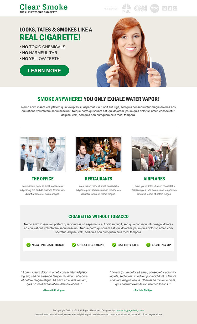 e-cigarette responsive landing page design