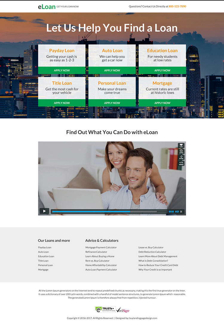 responsive e-loan mini video landing page design