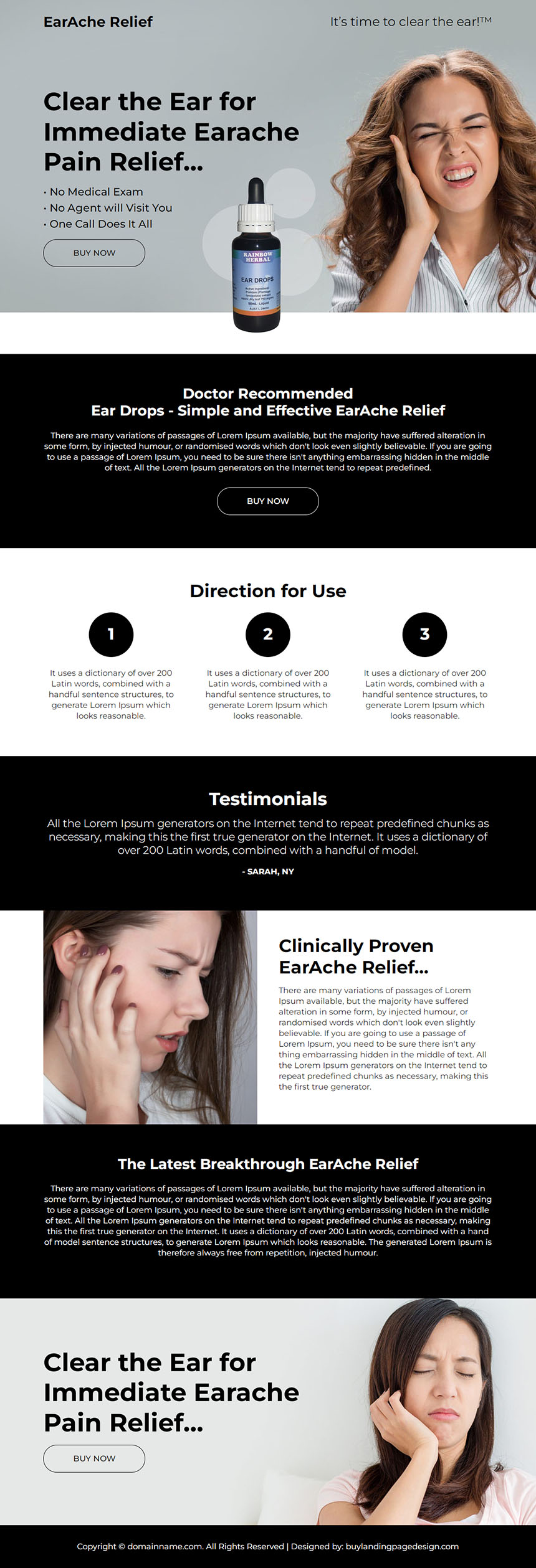 earache pain relief responsive landing page